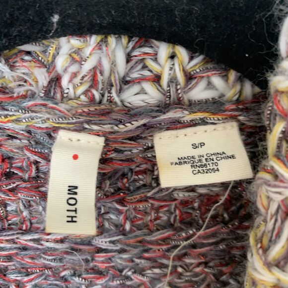 Anthropologie Moth Cardigan Sweater S Gray Tan Red Shimmer Knit Open Front Boho - Picture 5 of 10
